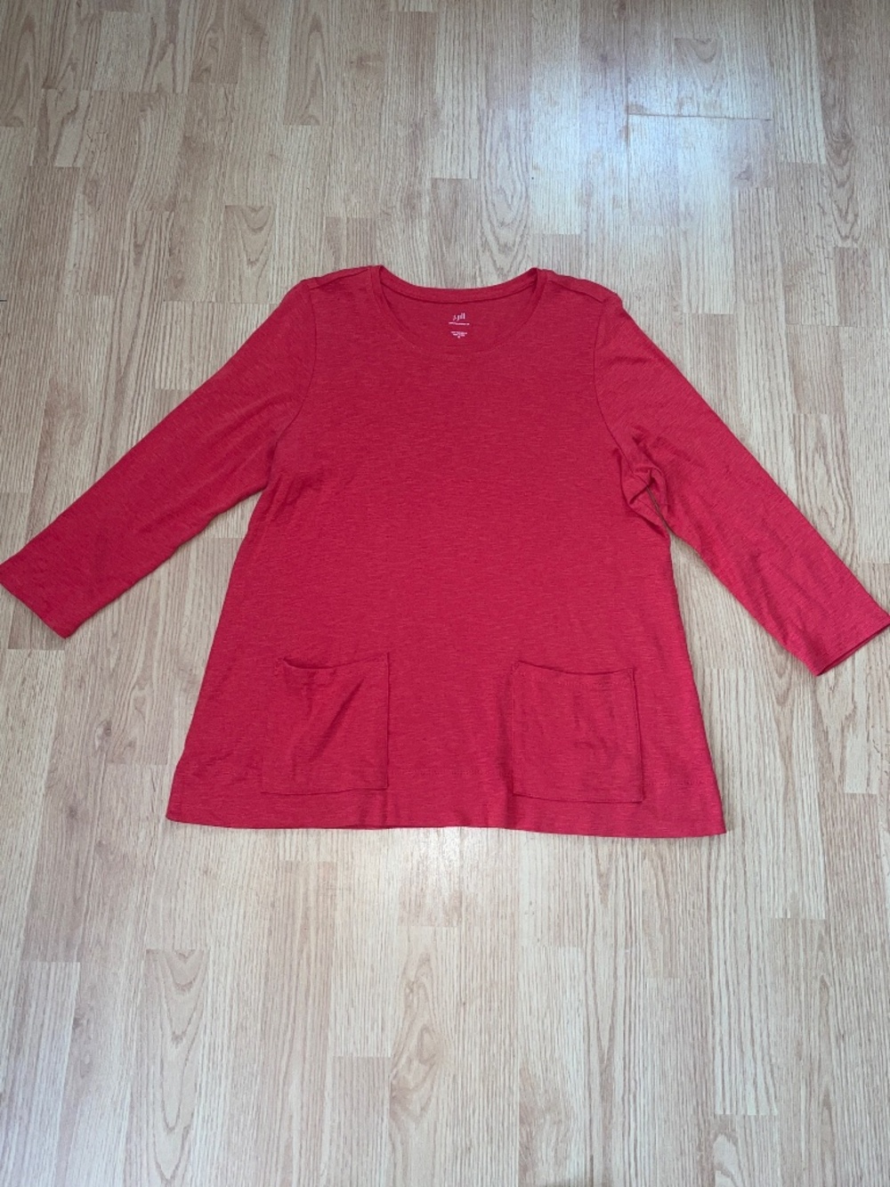 J. Jill Red Pima Two Pocket Long Sleeve Loose Fit Tee Size Medium